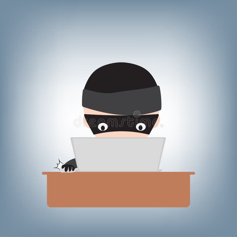 Hacker hacking password on notebook on table, illustration vector in flat design royalty free illustration