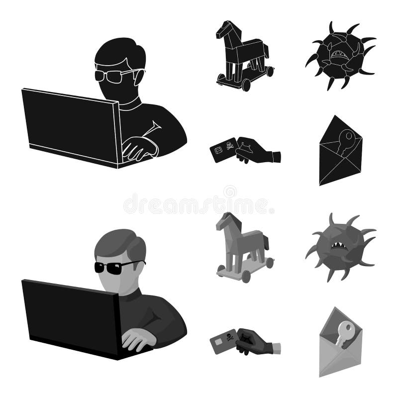 Hacker, hacking, system, internet. Hackers and hacking set collection icons in black,monochrom style vector symbol stock stock illustration