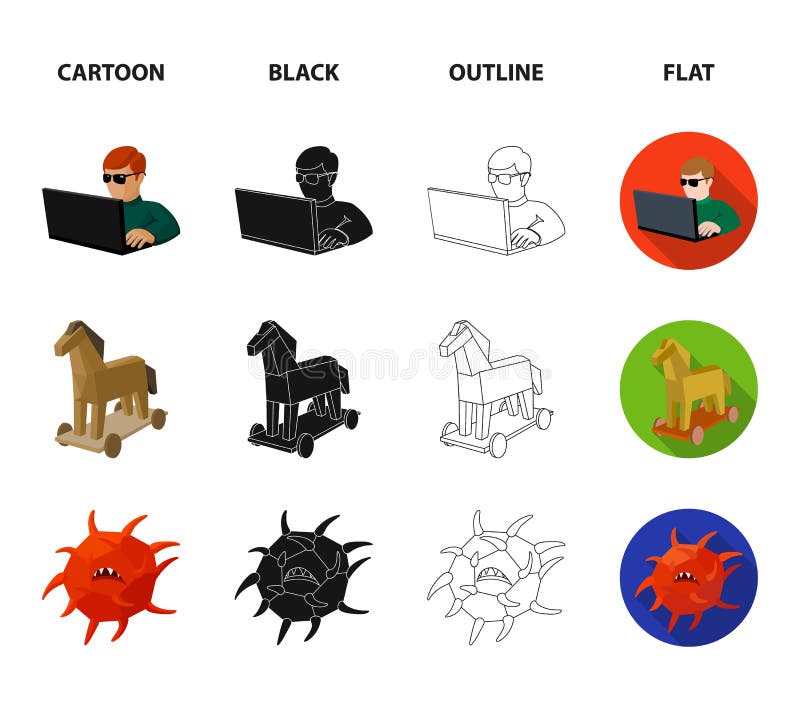 Hacker, hacking, system, internet. Hackers and hacking set collection icons in cartoon,black,outline,flat style vector vector illustration