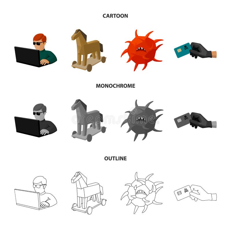 Hacker, hacking, system, internet. Hackers and hacking set collection icons in cartoon,outline,monochrome style vector royalty free illustration