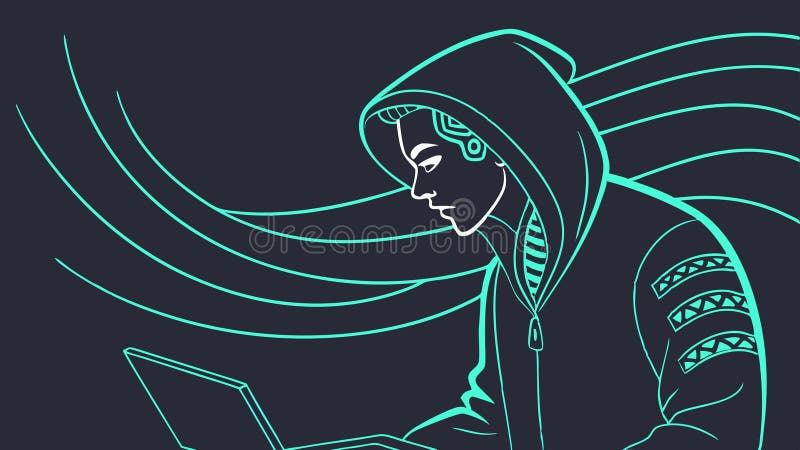 Hacker with laptop silhouette, cyber security vector design Generative AI royalty free illustration