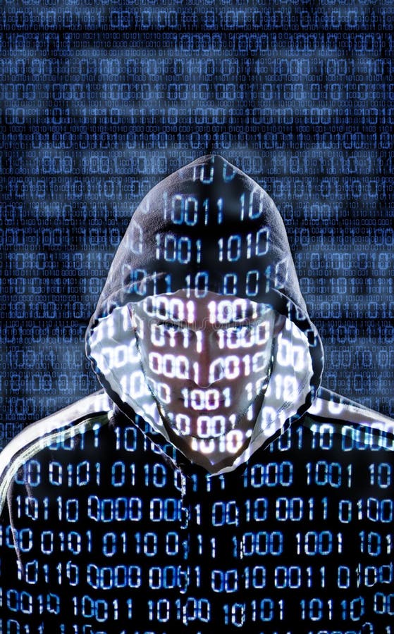 Hacker looking directly to the camera stock images