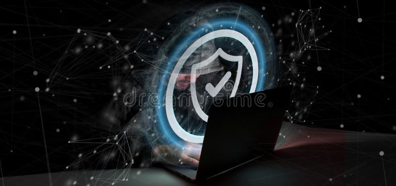 Hacker Man holding a padlock web security concept 3d rendering royalty free illustration