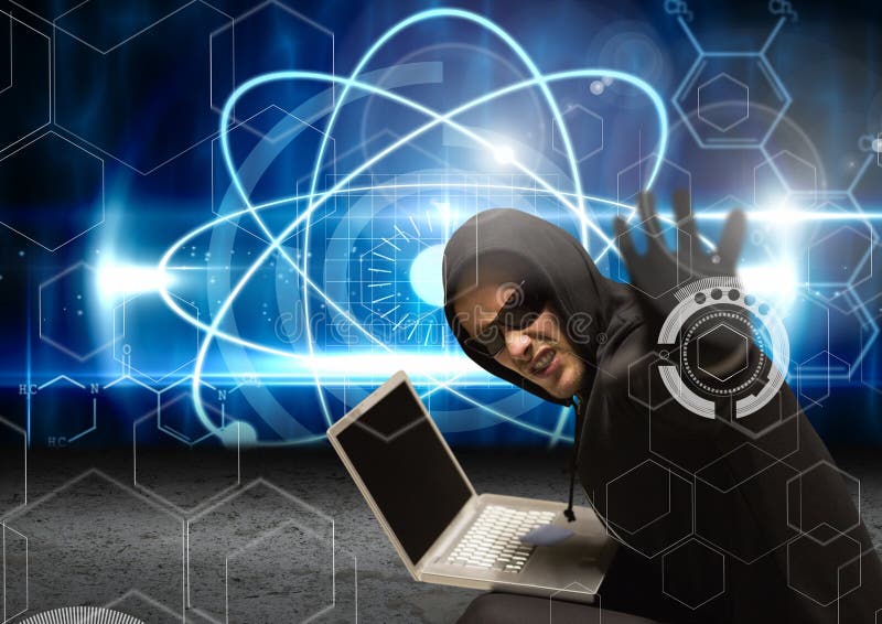 Hacker Mit Sonnenbrille Unter Verwendung Eines Laptops Und ...