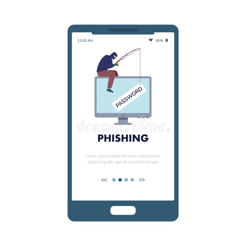 Hacker phishing password, computer fraud vector banner for cyber security alert on smartphone. Flat illustration. vector illustration