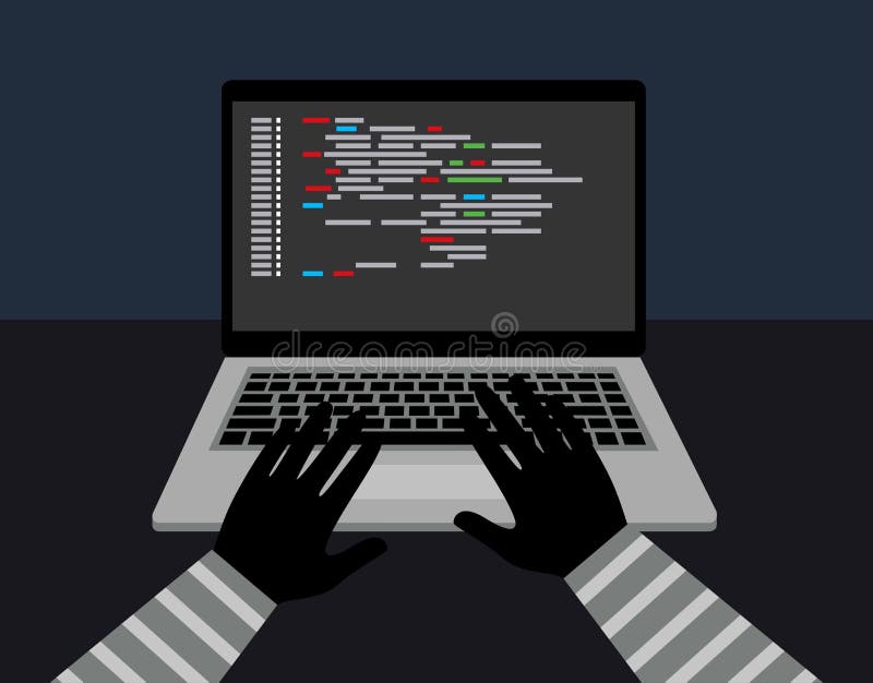 Hacker security steal your data and system with code internet. theft of data from the computer stock illustration Hacker security steal your data and system with code internet. theft of data from the computer stock illustration