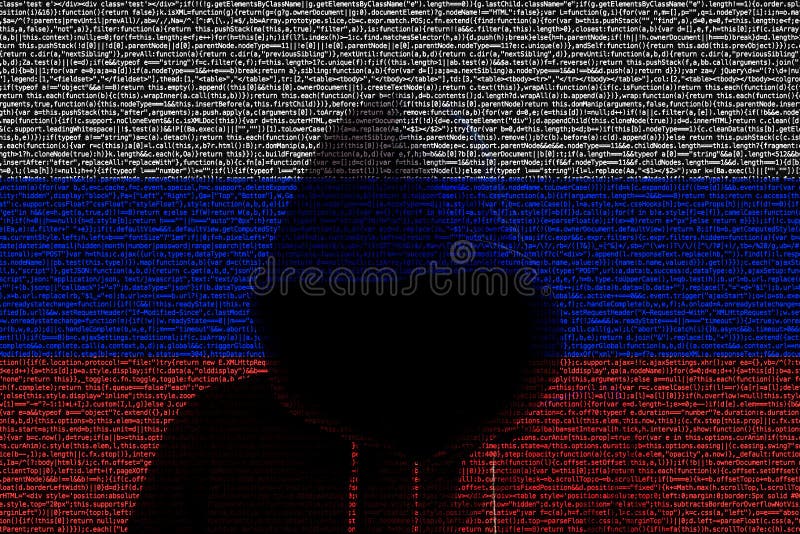 Hacker shininhg through russian computer code flag royalty free illustration Hacker shininhg through russian computer code flag royalty free illustration