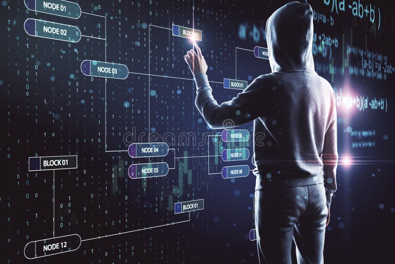 Hacker using creative big data screen royalty free illustration