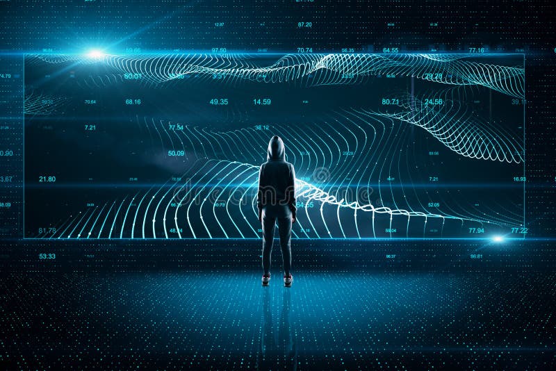 Hacker using glowing big data interface. Technology and communication concept