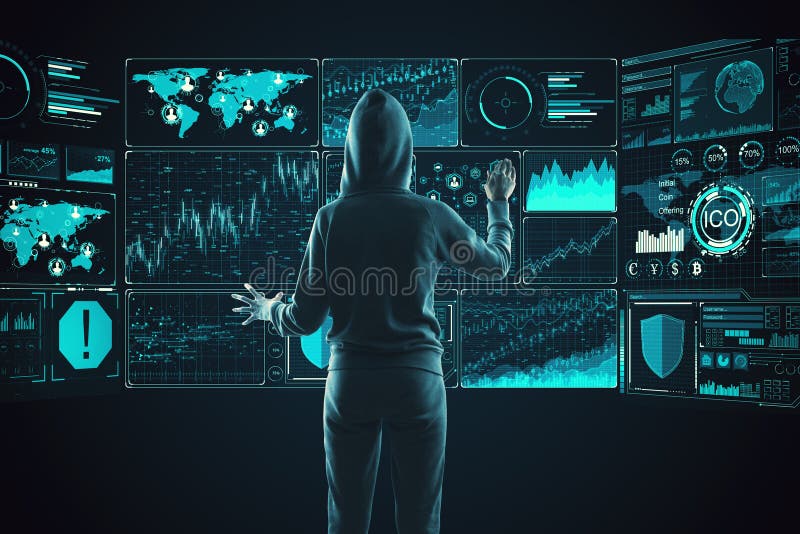 Hacker using hologram stock illustration