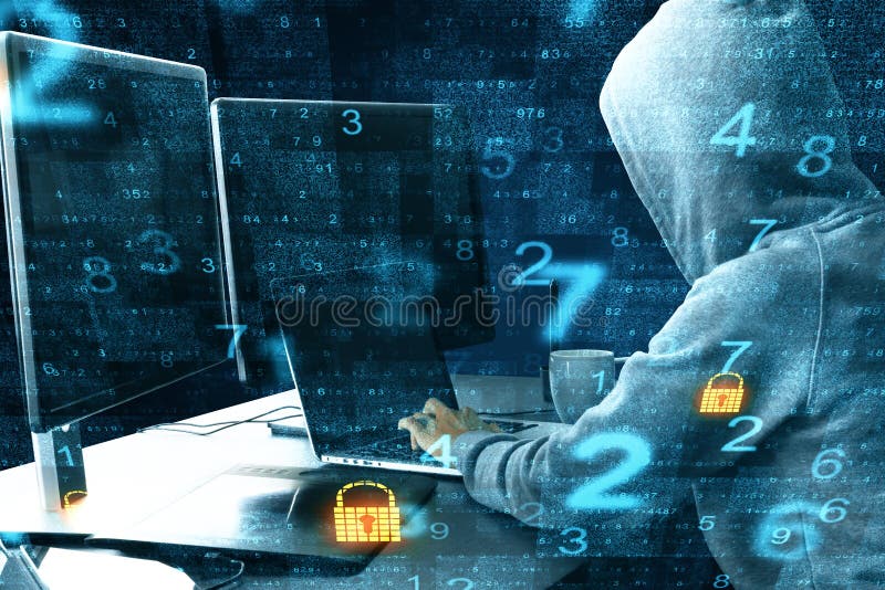 Hacker using laptop royalty free illustration