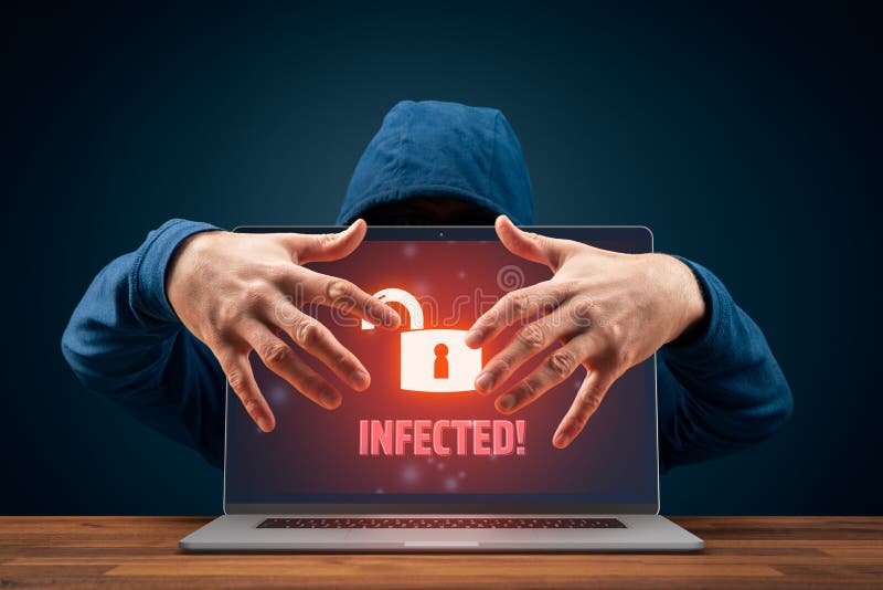 Hacker usurp infected computer cybersecurity concept royalty free stock photos