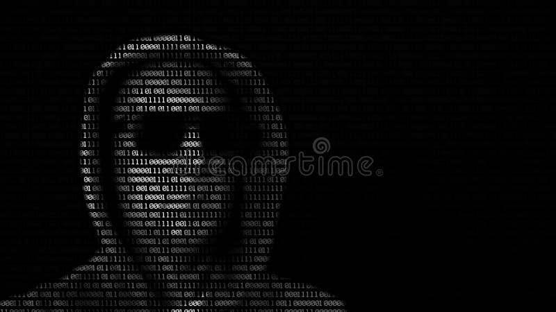 Hacker web en vidrio oscuro y hoodie buscando código de matriz binario en fondo negro. piratear una seguridad de la información