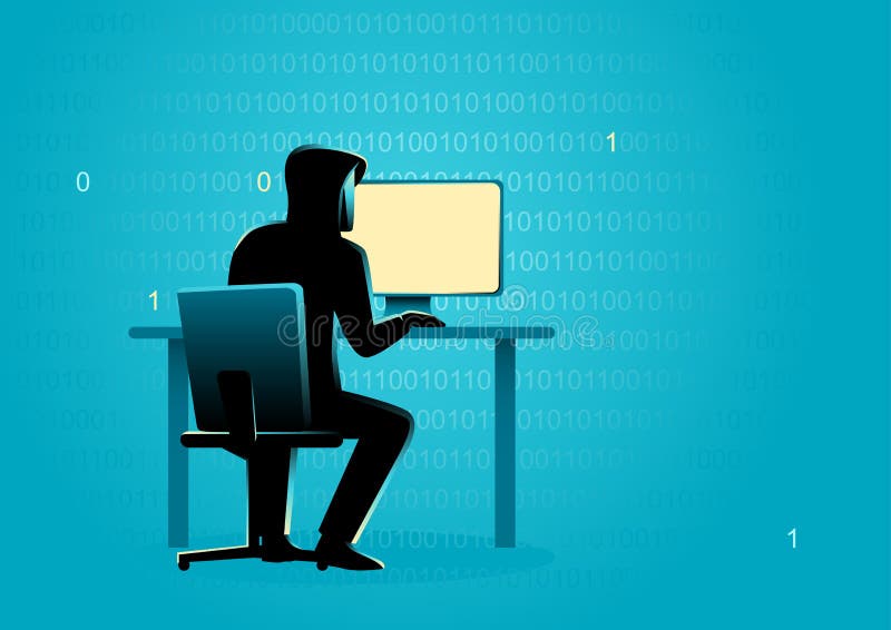 Hacker în spatele computerului desktop royalty free illustration