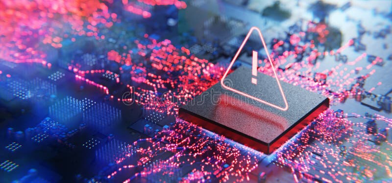 Hackerangriff. Virenbefall. DOS-Angriffe. Spionageprogramm. Meldung des Fehlerwarnzeichens und Begriff der Gefahr und des Fehlers stock abbildung