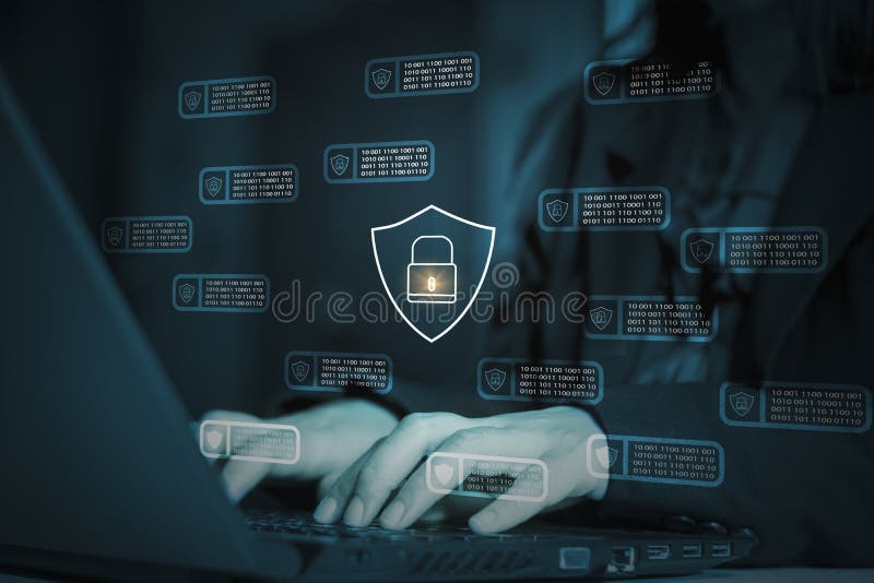 Hackers attack laptop computer with background icon binary, shield and padlock,concept preventing website attacks by keeping royalty free stock photography Hackers attack laptop computer with background icon binary, shield and padlock,concept preventing website attacks by keeping royalty free stock photography