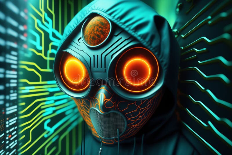 Hackerul cu glugă periculoase întrerupe datele electronice. ai generativ royalty free illustration