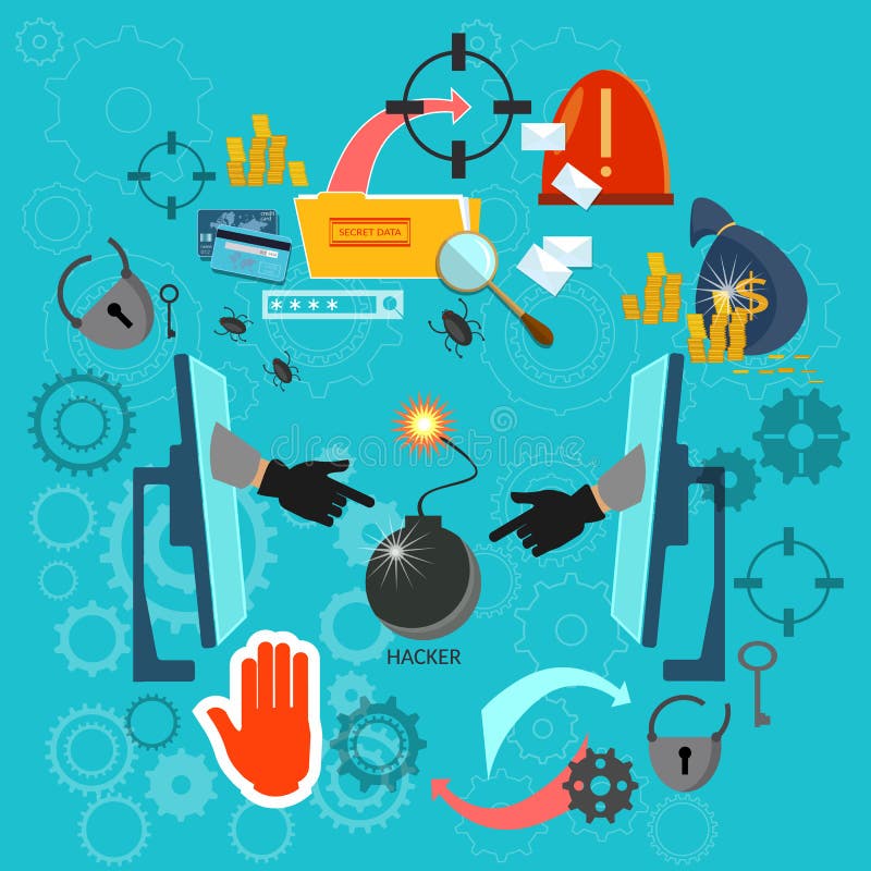 Hacking concept, protecting data computer royalty free illustration