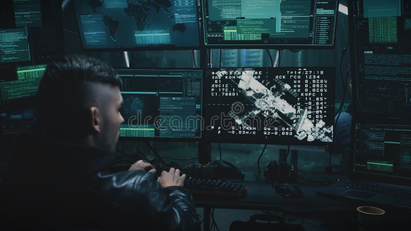 Hacking the docking of space module on space station royalty free stock photo