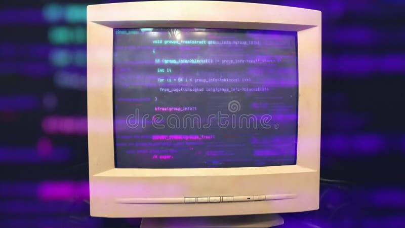 Hacking a vintage old vintage TV or computer monitor screen 80s 90s style. Glitches on screen monitor. Abstract source royalty free illustration