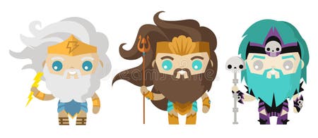 Hades Poseidon and Zeus Cute Tiny Gods Stock Vector - Illustration of