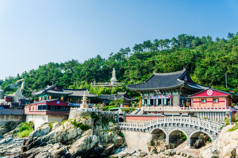 Haedong Yonggungsa, Chinese buddhism temple located on the rock stock photo Haedong Yonggungsa, Chinese buddhism temple located on the rock stock photo