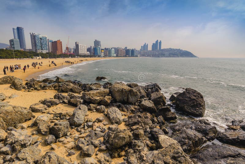 Haeundae-Strand, Busan, Korea stockbilder Haeundae-Strand, Busan, Korea stockbilder