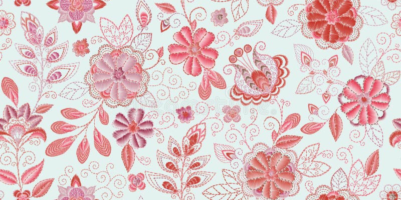 Hafciarski bezszwowy wzór z pięknymi kwiatami Wektorowy handmade kwiecisty ornament Broderia dla moda produktów royalty ilustracja Hafciarski bezszwowy wzór z pięknymi kwiatami Wektorowy handmade kwiecisty ornament Broderia dla moda produktów royalty ilustracja