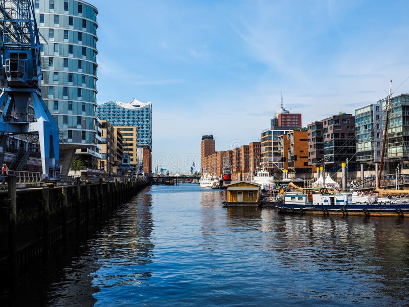 HafenCity no hdr de Hamburgo fotografia de stock