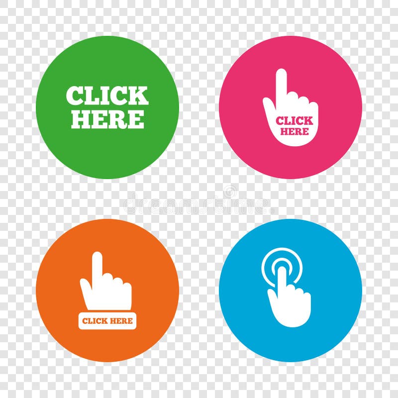 Haga clic aquí firma Iconos de la prensa de la mano stock de ilustración Haga clic aquí firma Iconos de la prensa de la mano stock de ilustración