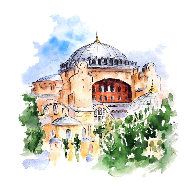 hagia sophia Istanbul indyk Akwareli r?ka maluj?cy nakre?lenie na bia?ym tle royalty ilustracja hagia sophia Istanbul indyk Akwareli r?ka maluj?cy nakre?lenie na bia?ym tle royalty ilustracja