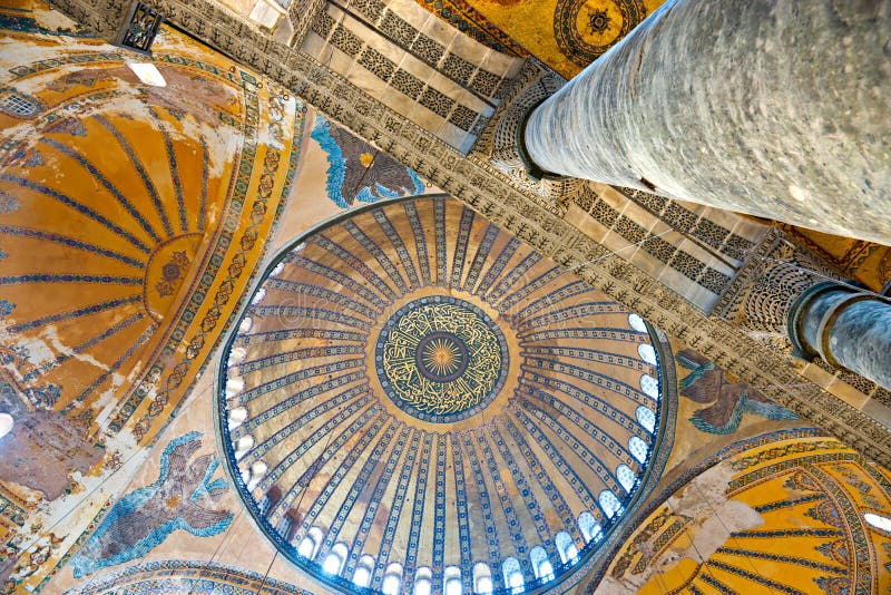 The beautiful decorated cupola of Hagia Sophia mosque, Istanbul, Turkey.