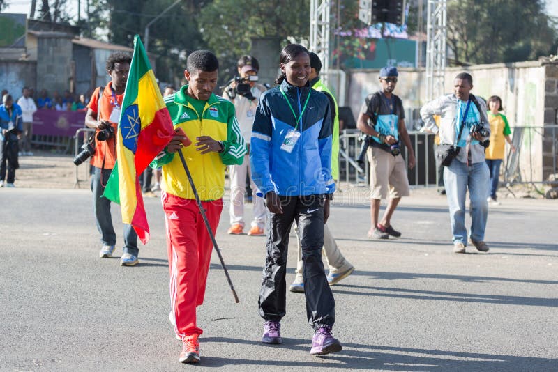 Haile Gebrselassie e Priscah Jeptoo immagini stock libere da diritti Haile Gebrselassie e Priscah Jeptoo immagini stock libere da diritti
