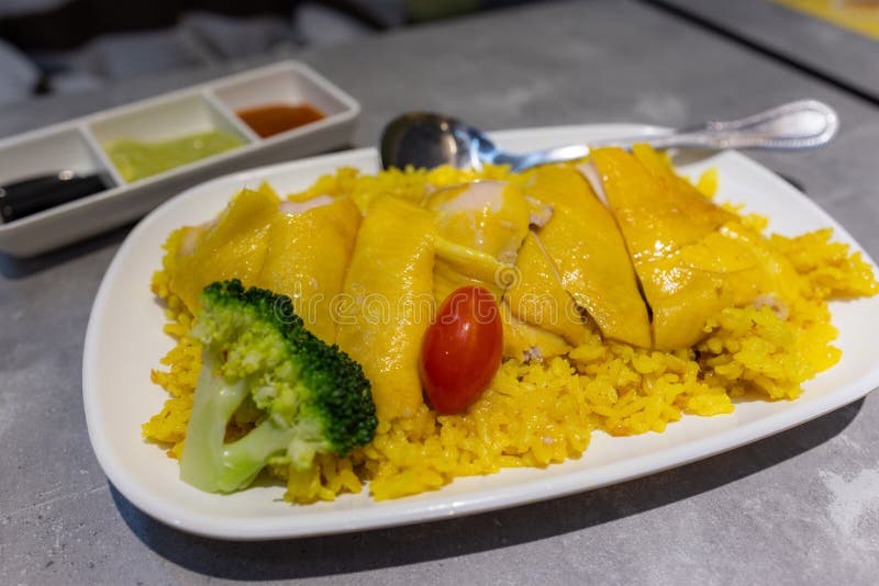 Hainanese Chicken Rice Dish Stock Photo - Image of sauce, asian: 260973040
