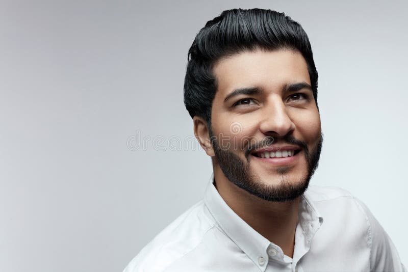 Hair and Beard. Beautiful Smiling Man with Hair Style Stock Image - Image  of fresh, head: 125031277