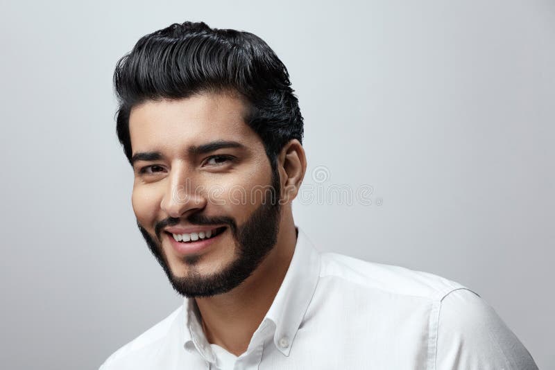 Hair and Beard. Beautiful Smiling Man with Hair Style Stock Image - Image  of background, makeup: 125031515