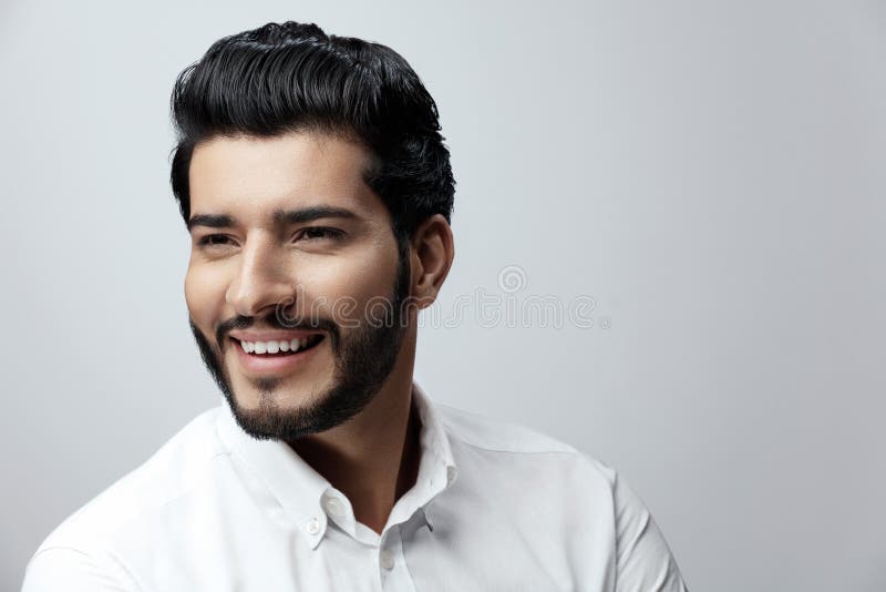 Hair and Beard. Beautiful Smiling Man with Hair Style Stock Photo - Image  of haircut, bearded: 125031460