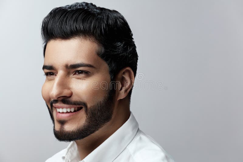 Hair and Beard. Beautiful Smiling Man with Hair Style Stock Photo - Image  of fashionable, background: 125031672