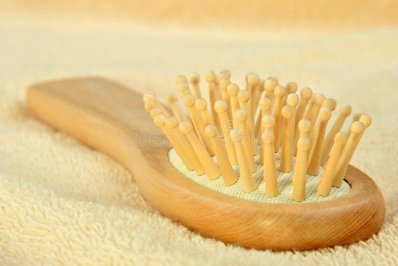 Hair Brush on a Terry Cloth Towel Stock Photo Image of single