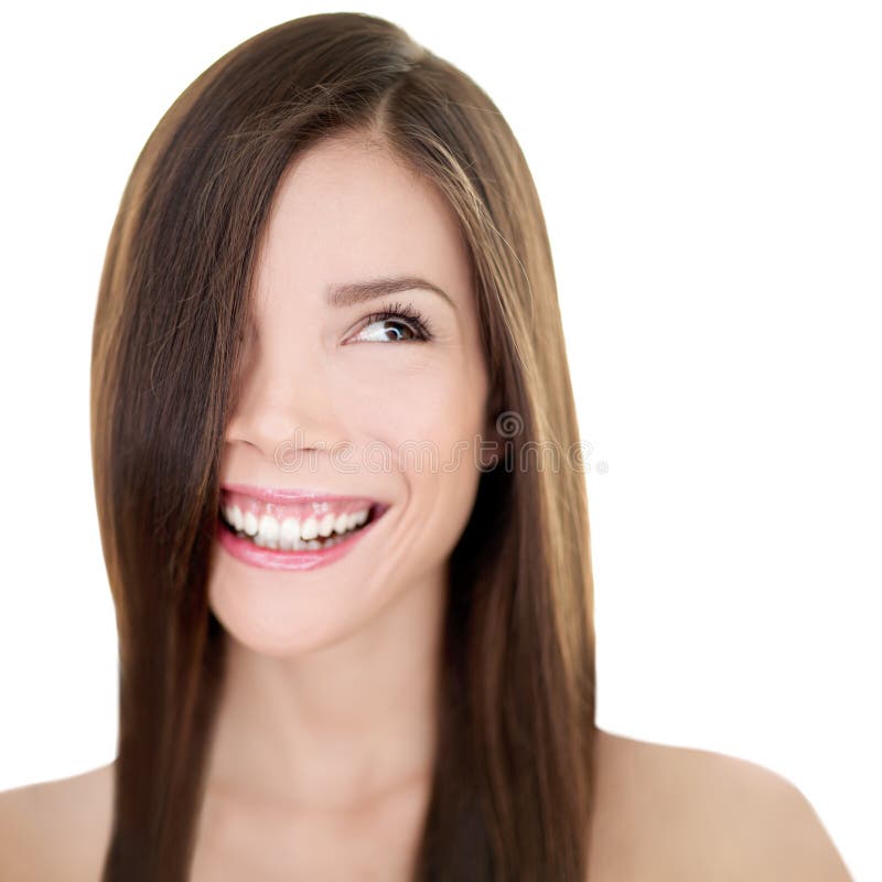 Hair Care Asian Woman Smiling Looking at White Background Copyspace.  Beautiful Girl with Long Straight Brown Hair for Stock Image - Image of  brown, adult: 172617653