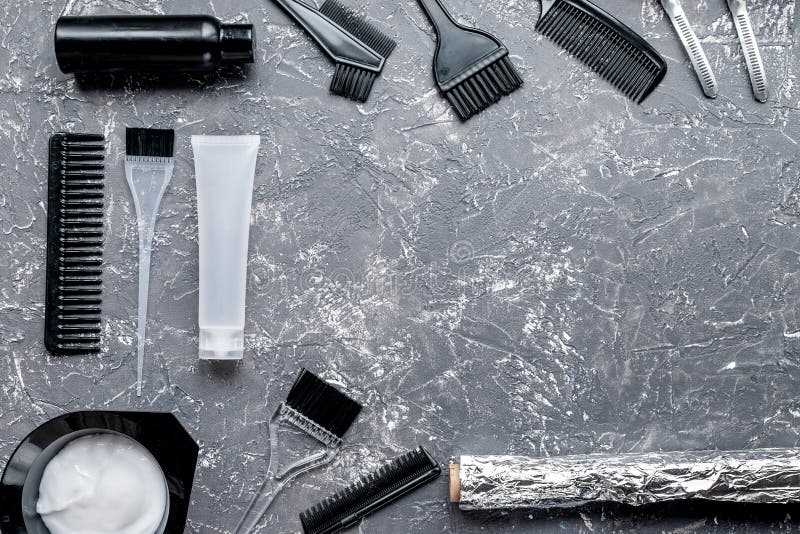 Download Hair Care Concept With Dye Tools On Gray Background Top ...