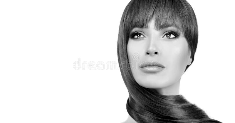 Greyscale Hair Care Banner with a Beautiful Woman with Healthy Long Hair  Stock Photo - Image of salon, banner: 158503358