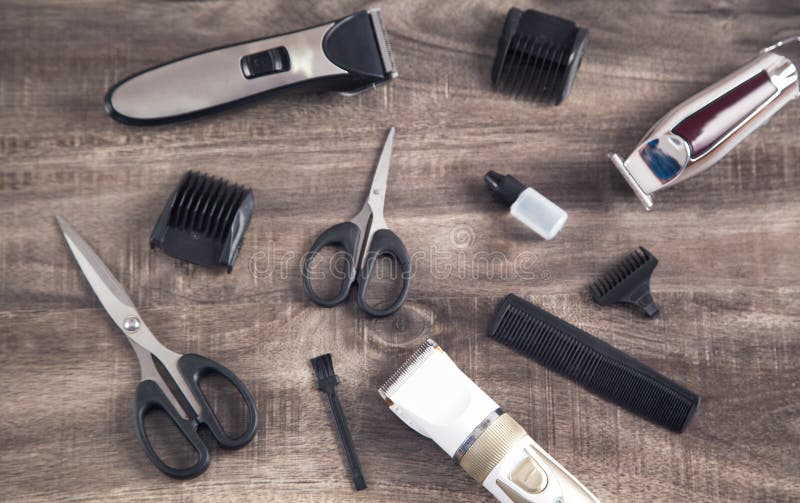 Hair Clippers and Hair Trimmer with Comb and Scissors Stock Image
