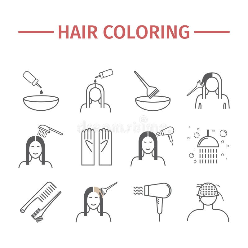 Hair Coloring. Line Icons Set Stock Vector Illustration of drop