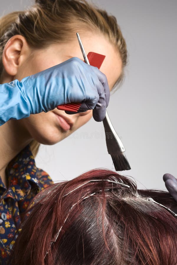 Hair colorist at work stock image. Image of hand, 7454191