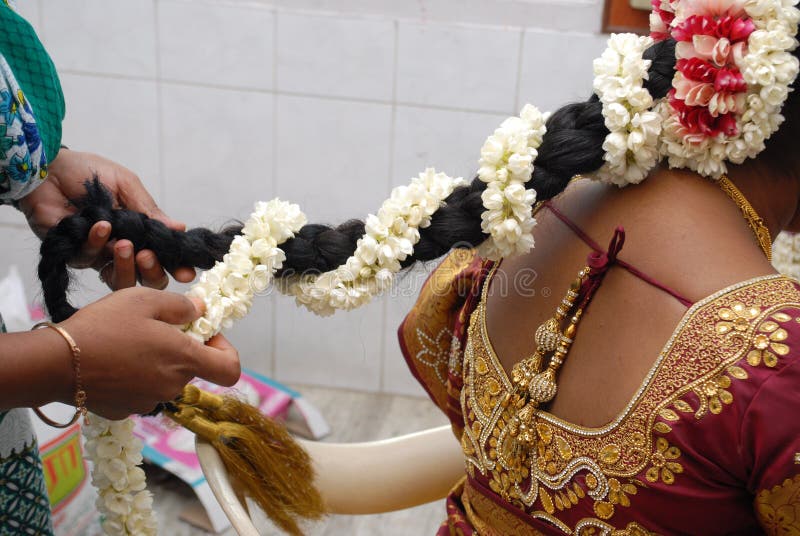 Hair Decoration by Garlands are Being Done by Makeup Artist Stock Photo -  Image of marriage, pearl: 188307444