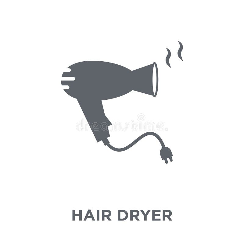 Black hair dryer for drying the head, it is plastic, metal, reflects,  glares, painted in watercolor, isolated on a white background. Stock  drawing. Stock Illustration