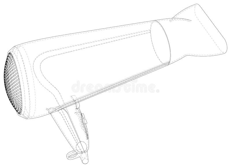 Hair Dryer. Technical Wireframe. Vector Rendering of 3d Stock Vector