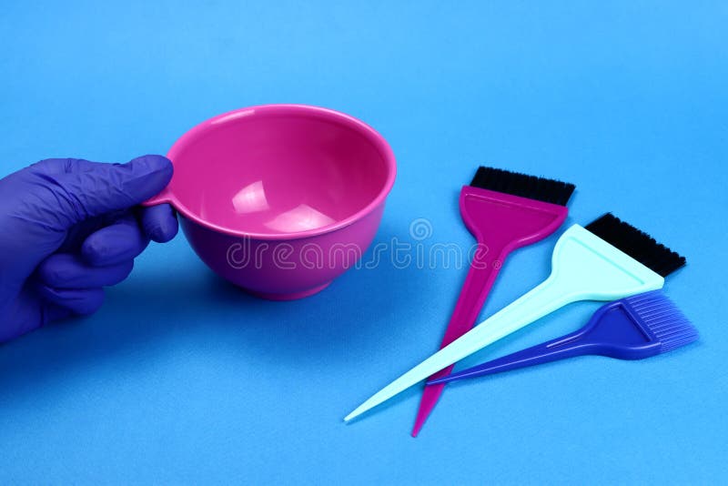 Hair Dye Kit Pink Plastic Bowl and Color Brushes Stock Photo Image of