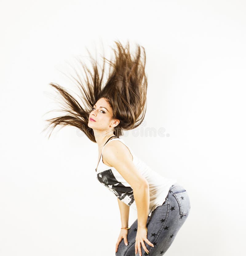 Girl Flicking Her Long Healthy Hair Stock Photo - Image of tshirt, long:  37488828
